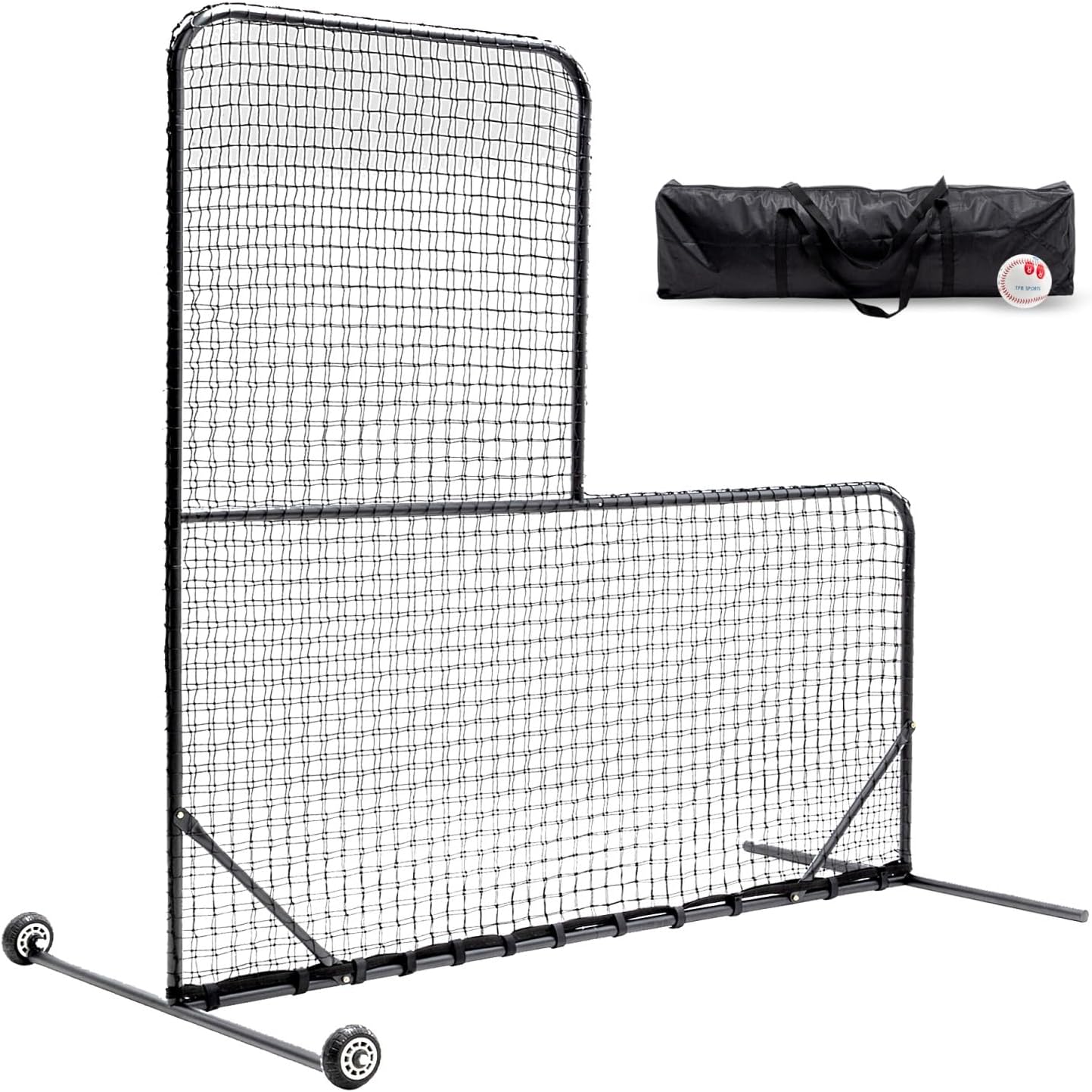 Donext L-Shaped Baseball Softball Pitching Net, 84x84 Inch Portable Training Screen with Wheels, Easy Assembly Practice Net for Backyard and League Use(Black)