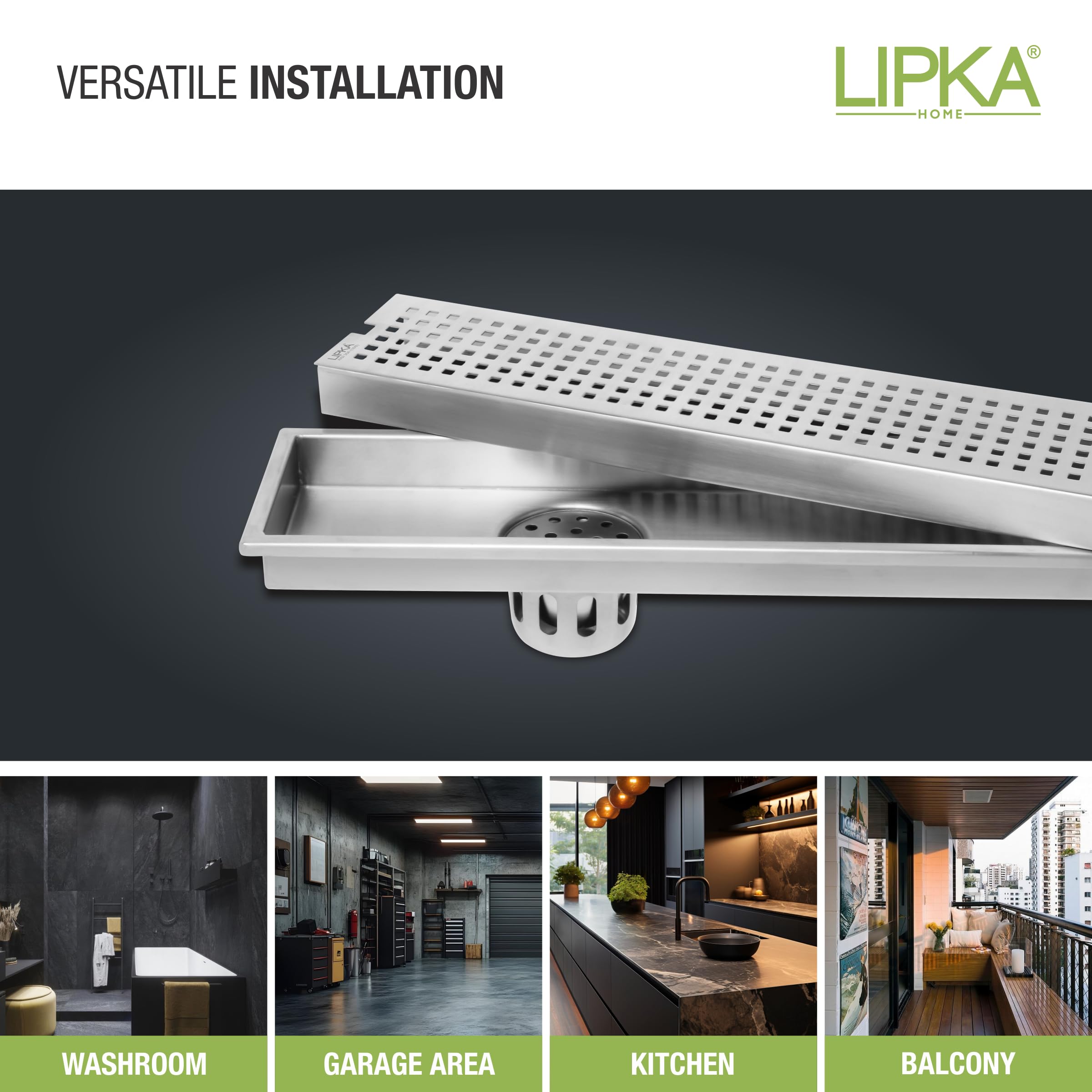 LIPKA Palo Shower Drain Channel | 36 × 5 Inches | 304 Stainless Steel Shower Water Drain Channel for Bathroom & Shower Areas| Floor Drain with Cockroach Trap, Side Hole with Collar 3