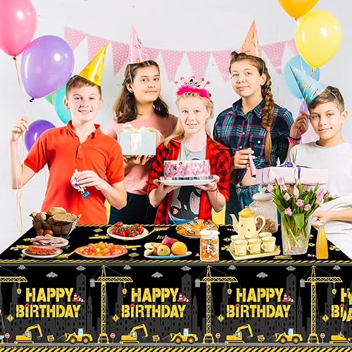 Miniatura 6 de Oigco Paquete de 3 manteles de construcción Fundas de mesa de fiesta de cumpleaños de camión tema de construcción 54 x 108 pulgadas