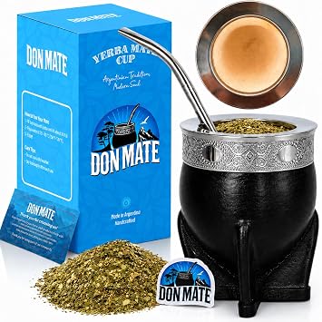 DON MATE Yerba Mate Cup and Bombilla Set Handmade Imperial Mate Gourd Yerba Mate Kit with Bombilla Straw Authentic Argentine Style Mate