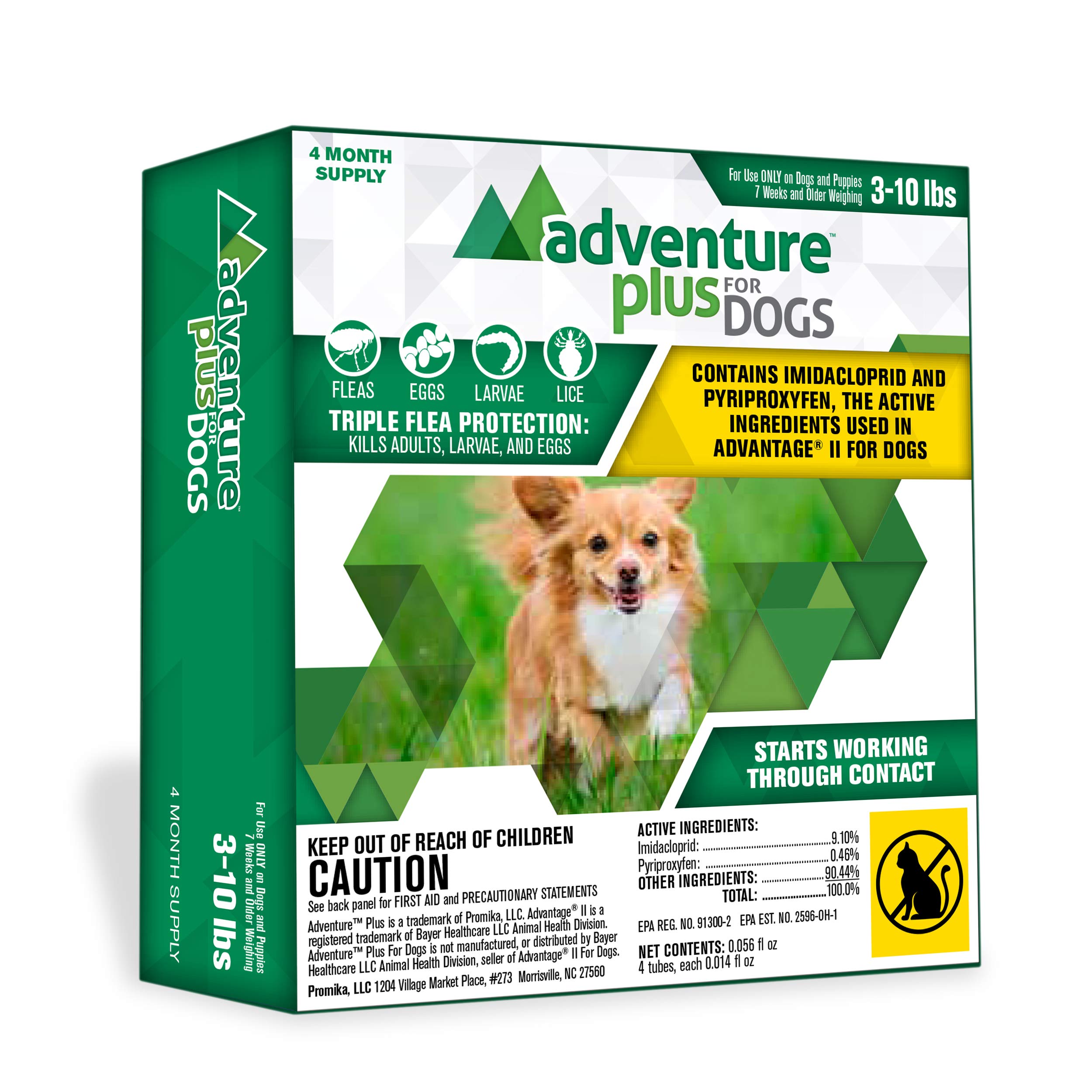 Adventure Plus Flea Prevention for Dogs, Topical Flea Treatment and Control (Pack of 4, Small (3-10 lb))