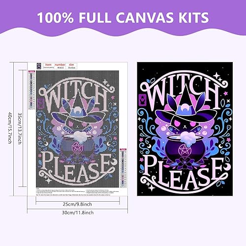 Miniatura 2 de SENQAO Kits de pintura de diamantes de Halloween para adultos, kit de pintura de diamante de bruja de Halloween para adultos, taladro redondo