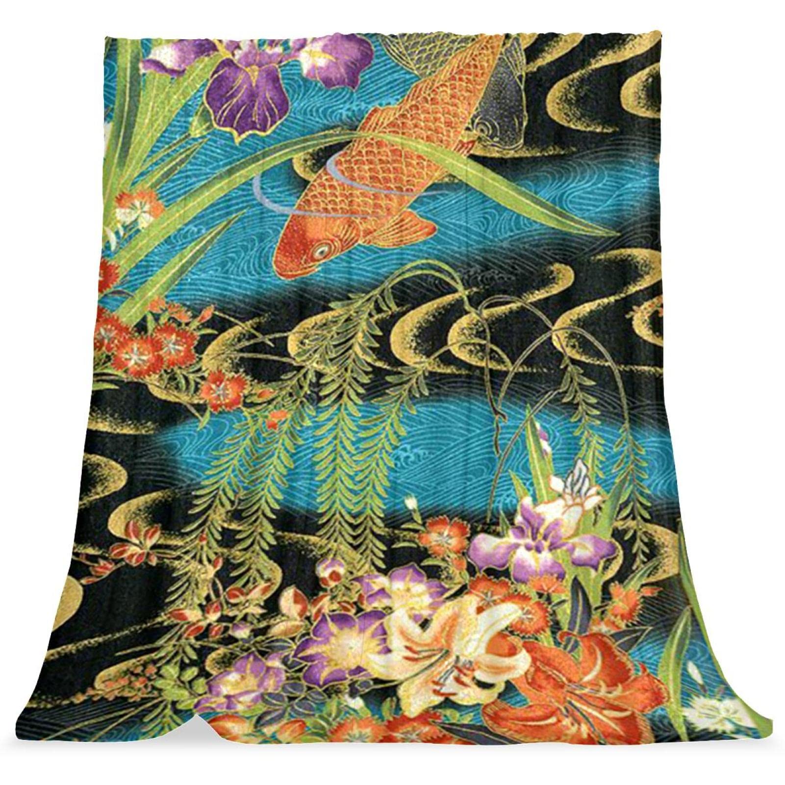 Couvre-lit doux et moelleux peinture japonaise koi pour un confort thermique optimal