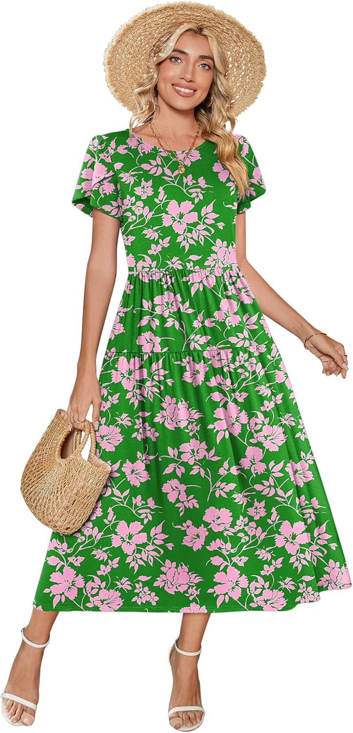 Zeagoo Summer Dresses for Women 2026 Maxi Bohemian Floral Short Sleeve Long Dress Casual Flowy Tired Beach Sundress - Image 2