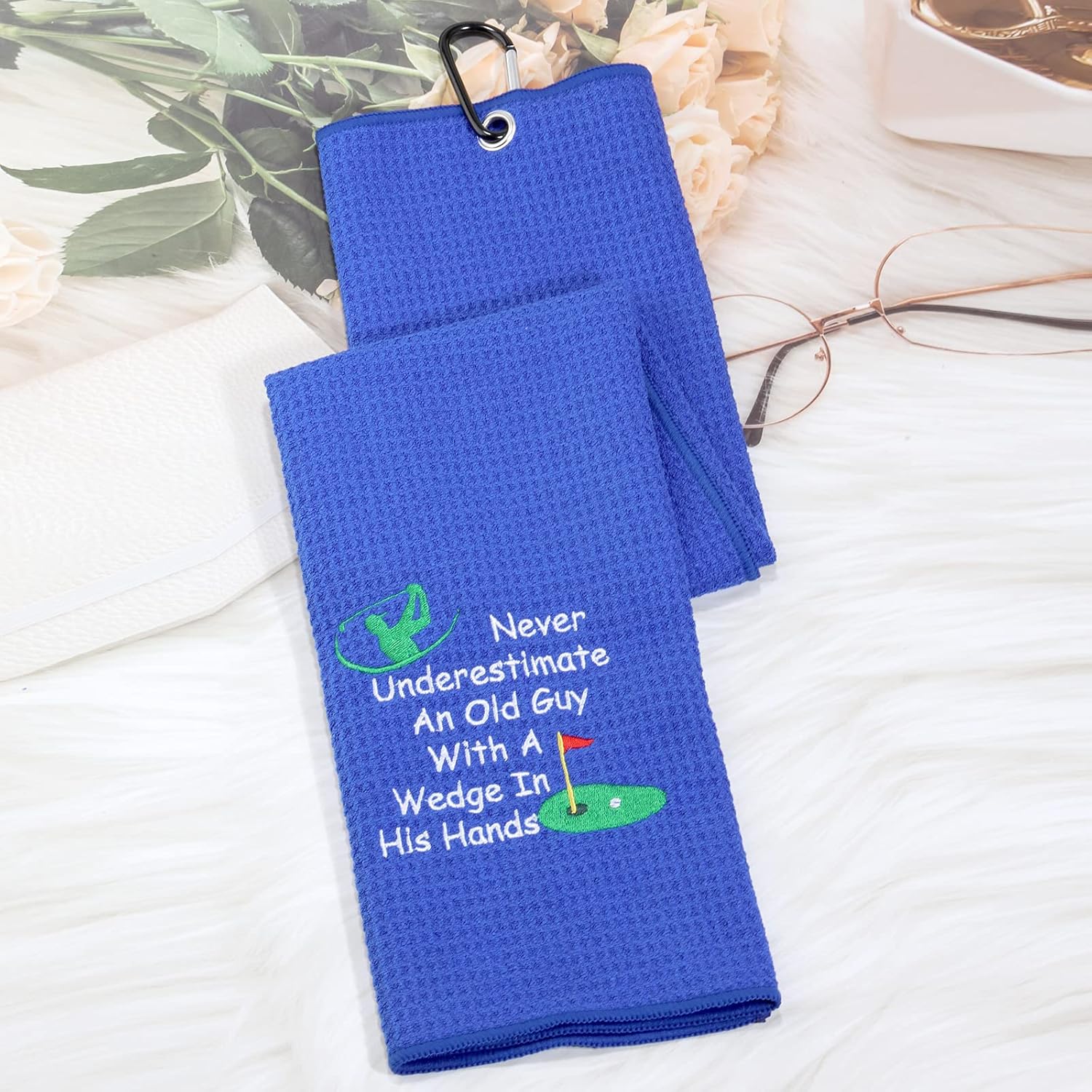 review MEIKIUP Grandpa Golf Towel Dad Golf Towel Embroidered Golf Towel Golf Papa Father Sport Towel with Clip Never Underestimate an Old Guy with A Wedge in His Hands (Old Guy with A Wedge Towel)