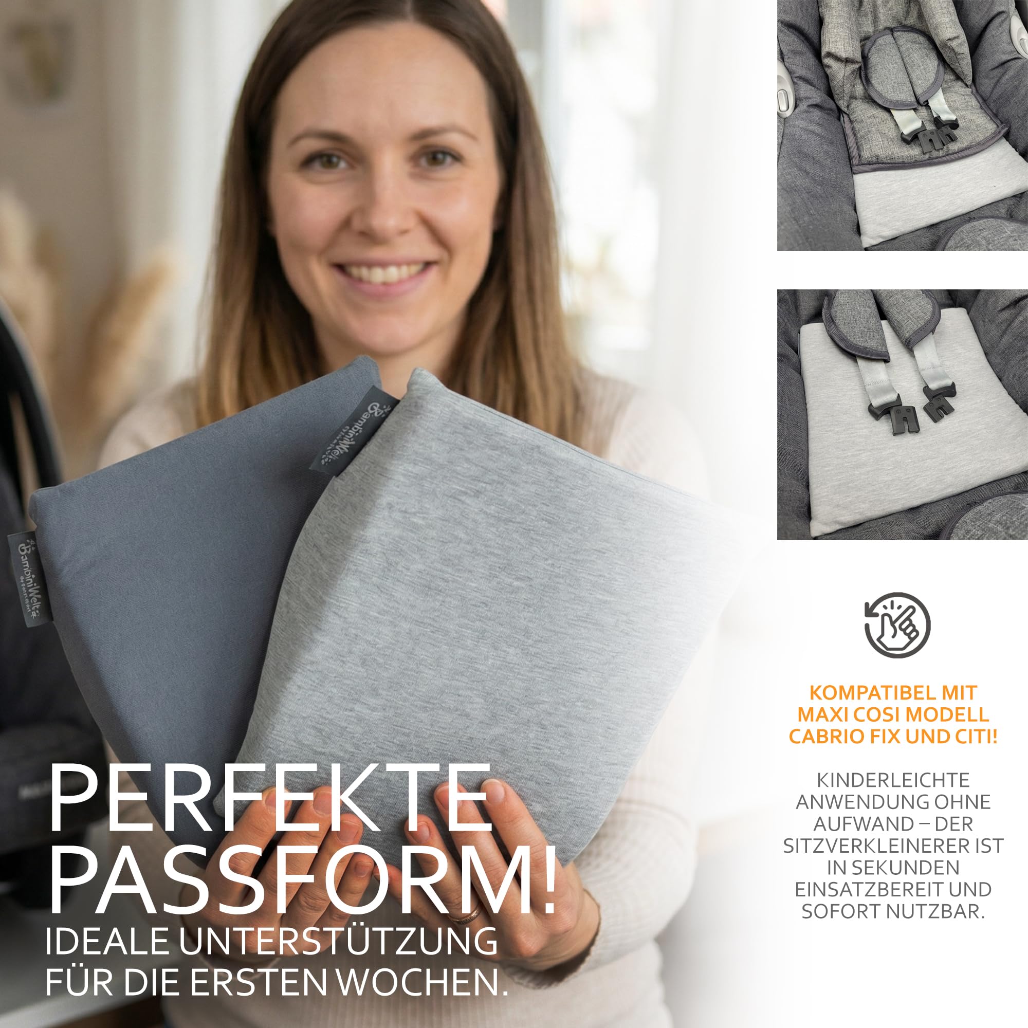 BAMBINIWELT - Coussin de siège - Compatible avec Maxi Cosi Cabrio Fix et Citi (gris clair)