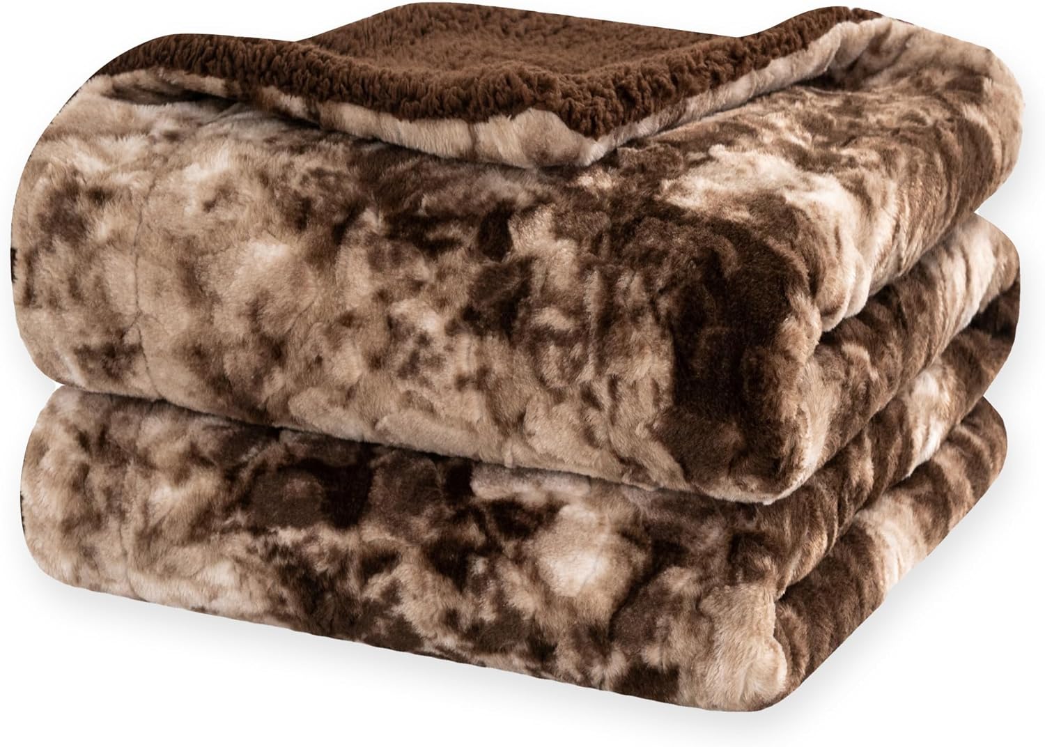 Super Soft Faux Rabbit Fur & Fleece Sherpa Throw Blanket - Ultra Soft Reversible Brushed Tie-dye Throw Blanket for Sofa,Bed and Couch,White,Taupe, 50"x60" - Image 6