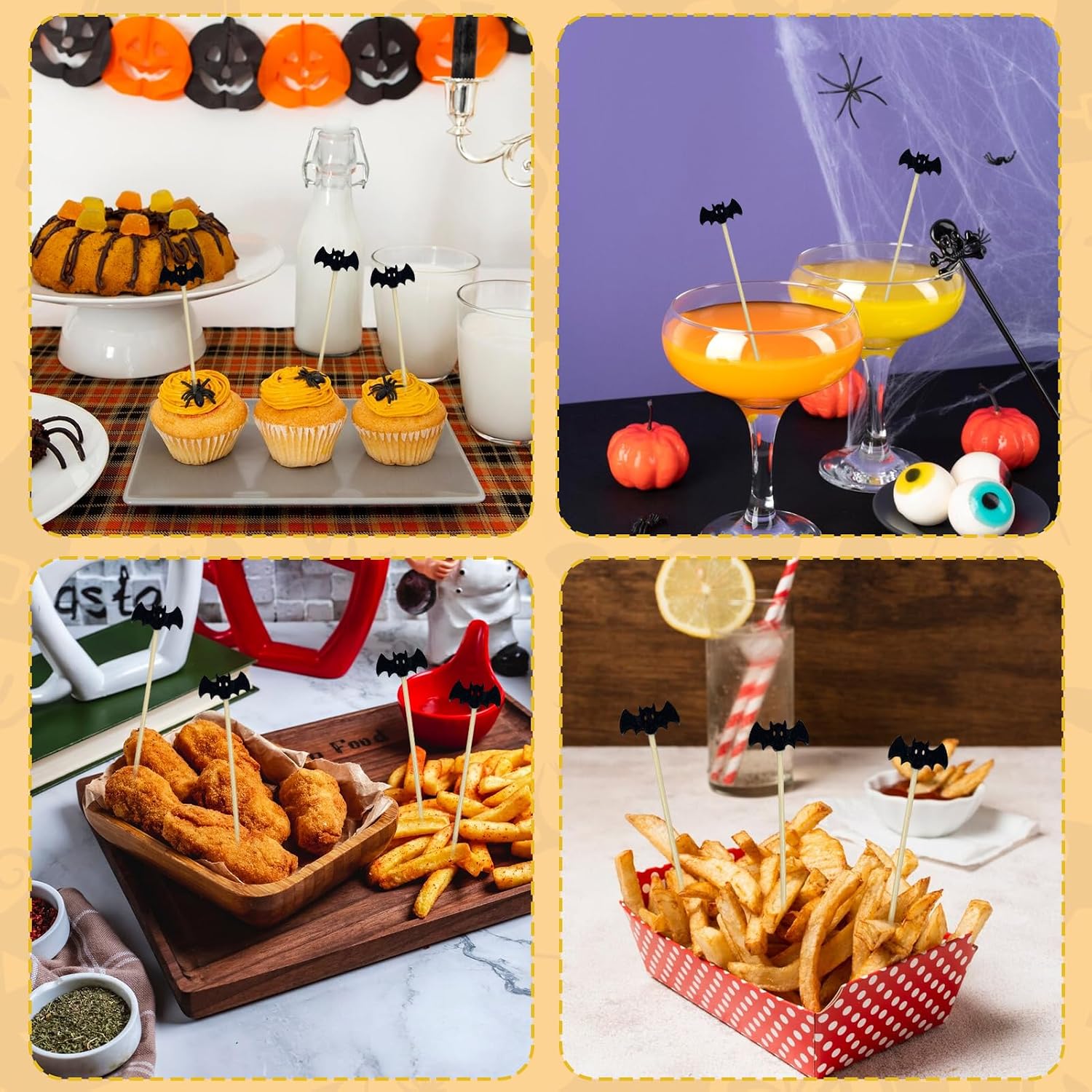200Pcs Halloween Cocktail Picks,Halloween Bat Cupcake Toppers 4.7 Inch Bat Fruit Toothpick for Halloween Drink Fruit Dessert Decoration