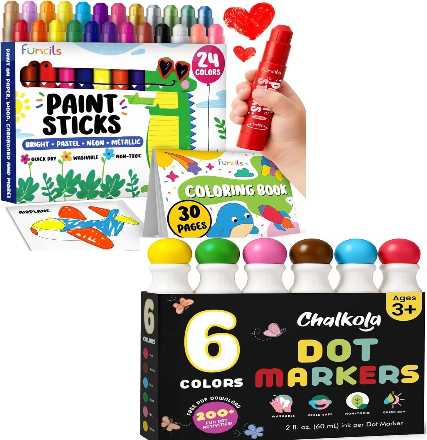 24 Tempera Paints Bundled with 6 Dot Markers