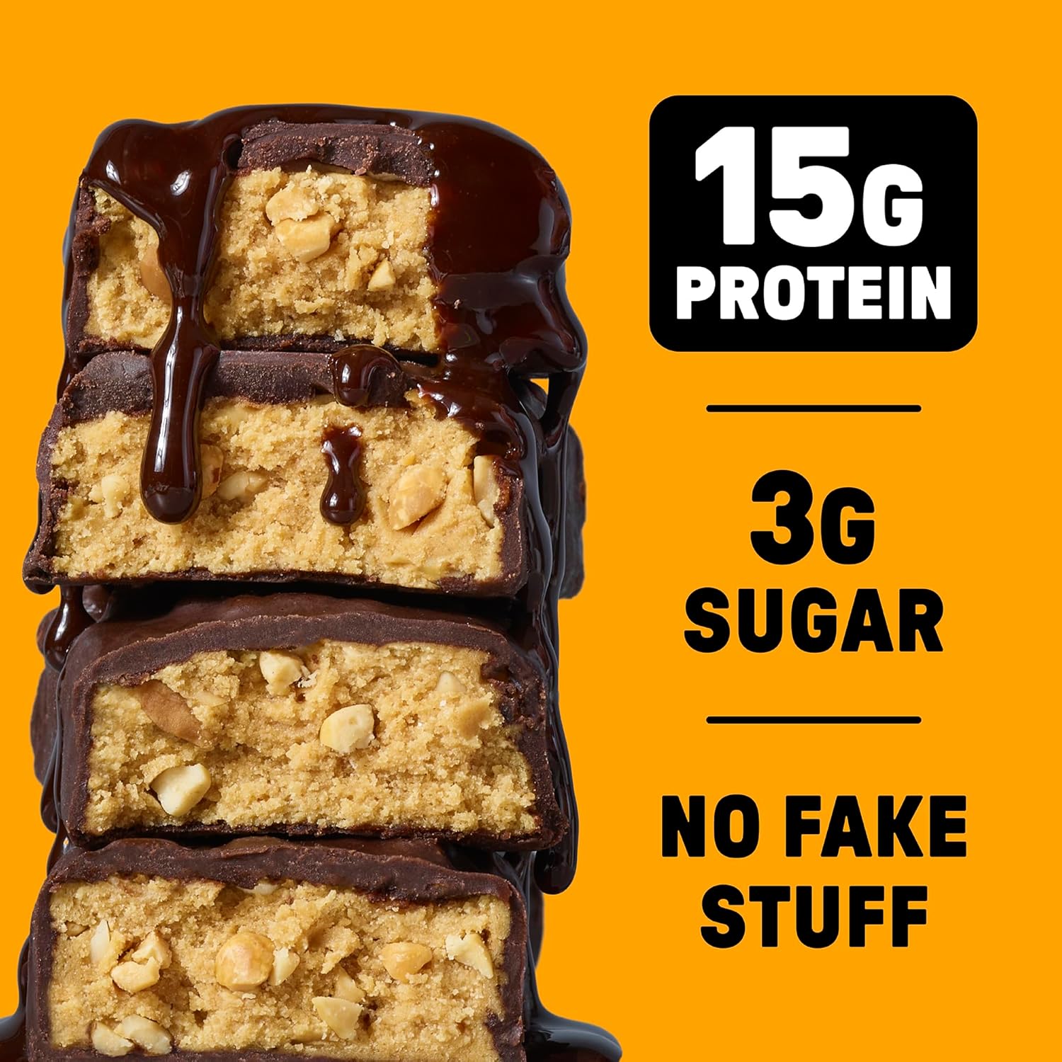 JUNKLESS Protein Bars - Chocolate Peanut Butter - 15g Protein, No Added Sugar, Gluten Free, High Fiber, Delicious Taste and Texture, Satisfying, Healthy Snack for Energy - 12 Bars - Image 3