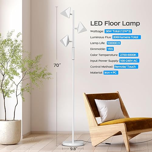 Miniatura 7 de RGBCW - Lámpara de pie LED de árbol que cambia de color de 36 W, lámpara de pie alta regulable sin escalones con control remoto y táctil, lámparas