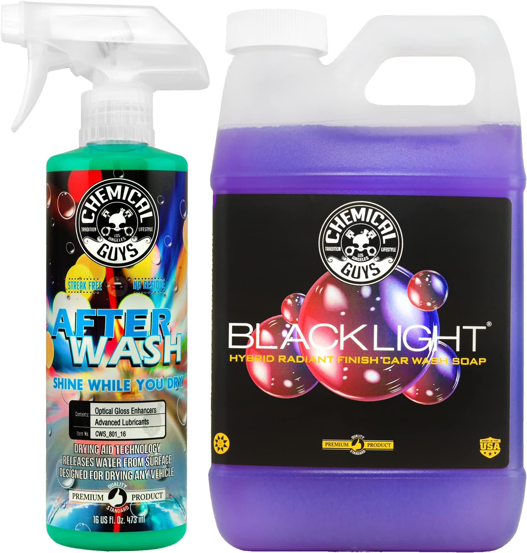 Chemical Guys CWS61964A Car Wash, Dry & Shine Bundle - Black Light Foaming Car Wash Soap, 64 oz (Half Gallon) + After Wash Gloss Boosting Drying Aid (16 oz) (2 Items) Works on Cars, Trucks, SUVs