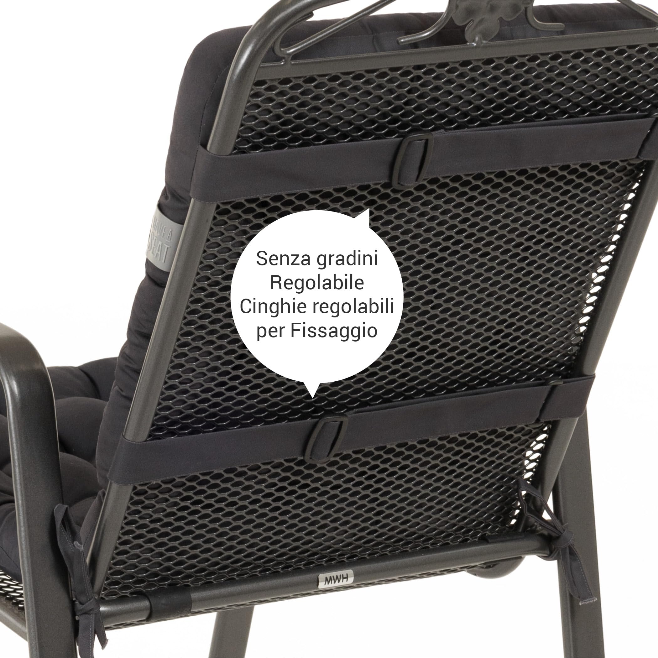 Cuscini per sedie da giardino con schienale basso (2 pz.) - Cuscino per sedile da esterno con schienale - lavabile fino a 95°C (set di 2-100x48 cm, grigio/antracite)