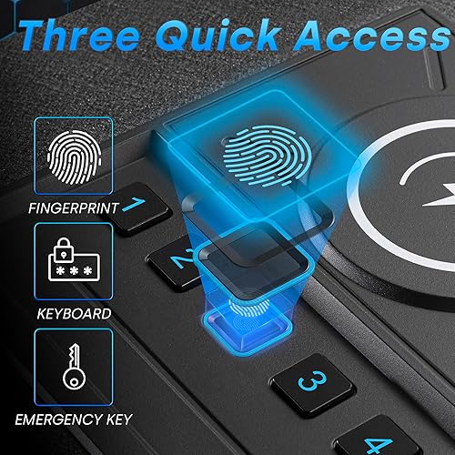 Miniatura 3 de Caja fuerte biométrica para pistola con carga inalámbrica, acceso rápido para pistola con puerta corredera automática, estuche para pistola con