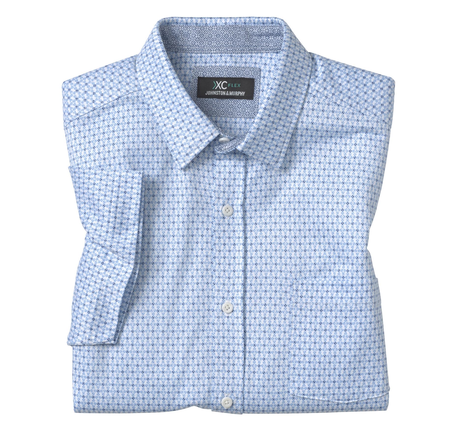 Johnston & Murphy XC Flex Birdseye Solid Dress Shirt for Men, Classic Short Sleeve Button Up