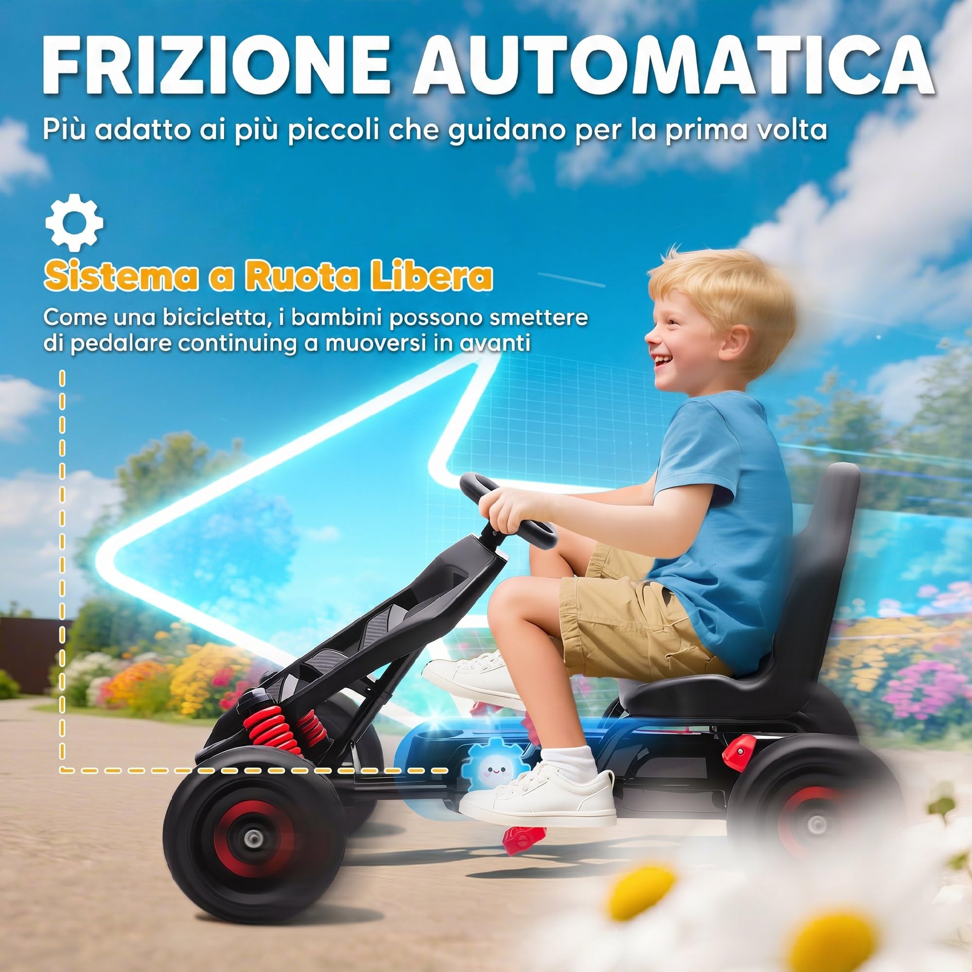 AIYAPLAY Go Kart a Pedali per Bambini 3-6 Anni 50kg con Marcia Avanti Rosso | Veicolo a Pedali per Bambini, Avanti, Retromarcia, Portabicchieri, Ruote in EVA Antiscivolo