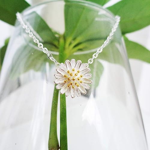 Miniatura 2 de Collar con colgante en forma de flor de San Magnolia de plata de ley 925, circonita chapada en oro blanco, joyería de moda de 16 pulgadas + 2