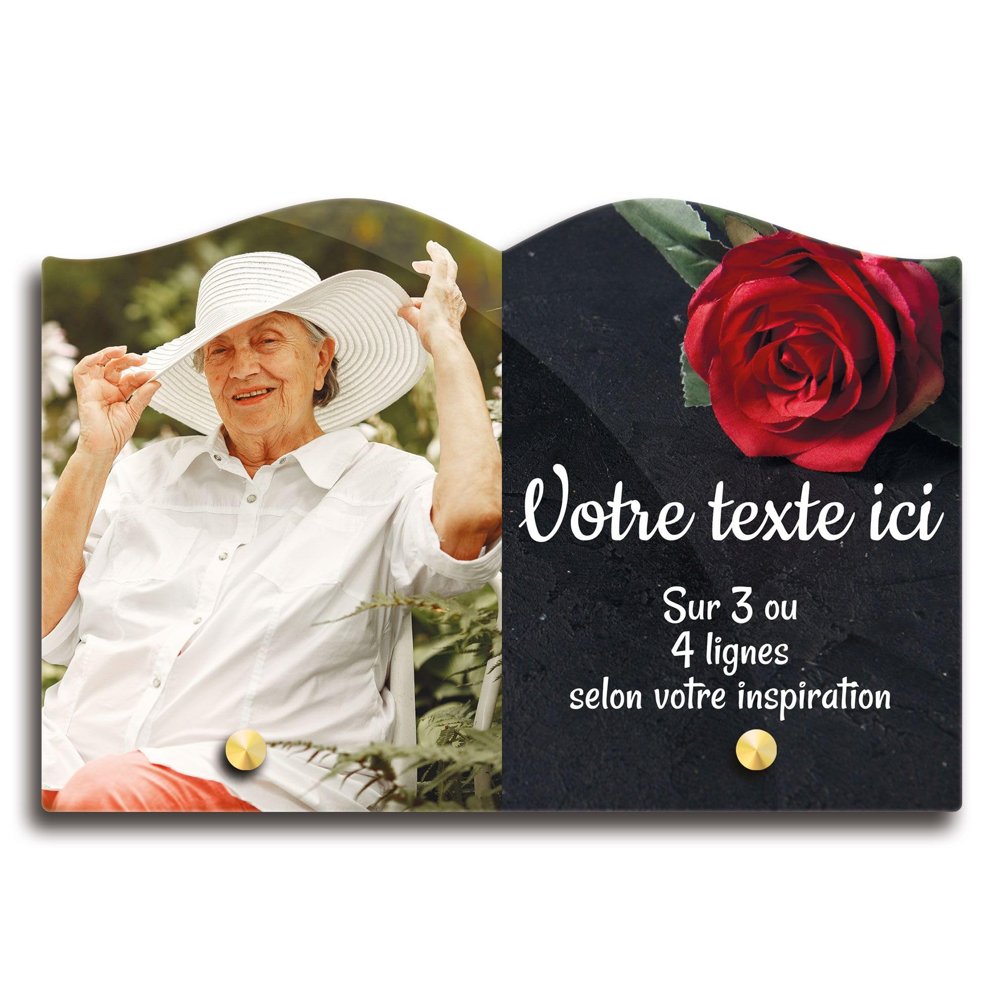 Plaque Funéraire Personnalisée Plexi – Motif Rose Rouge Sur Ardoise, 30x20 Cm Ou 22,5x15 Cm, Épaisseur 6 Mm, Photo & Texte