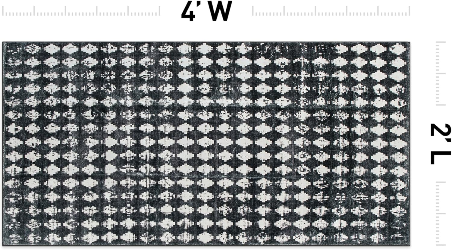 Rugshop Geometric Distressed Abstract Washable Non Slip Area Rug 2' x 4' Black