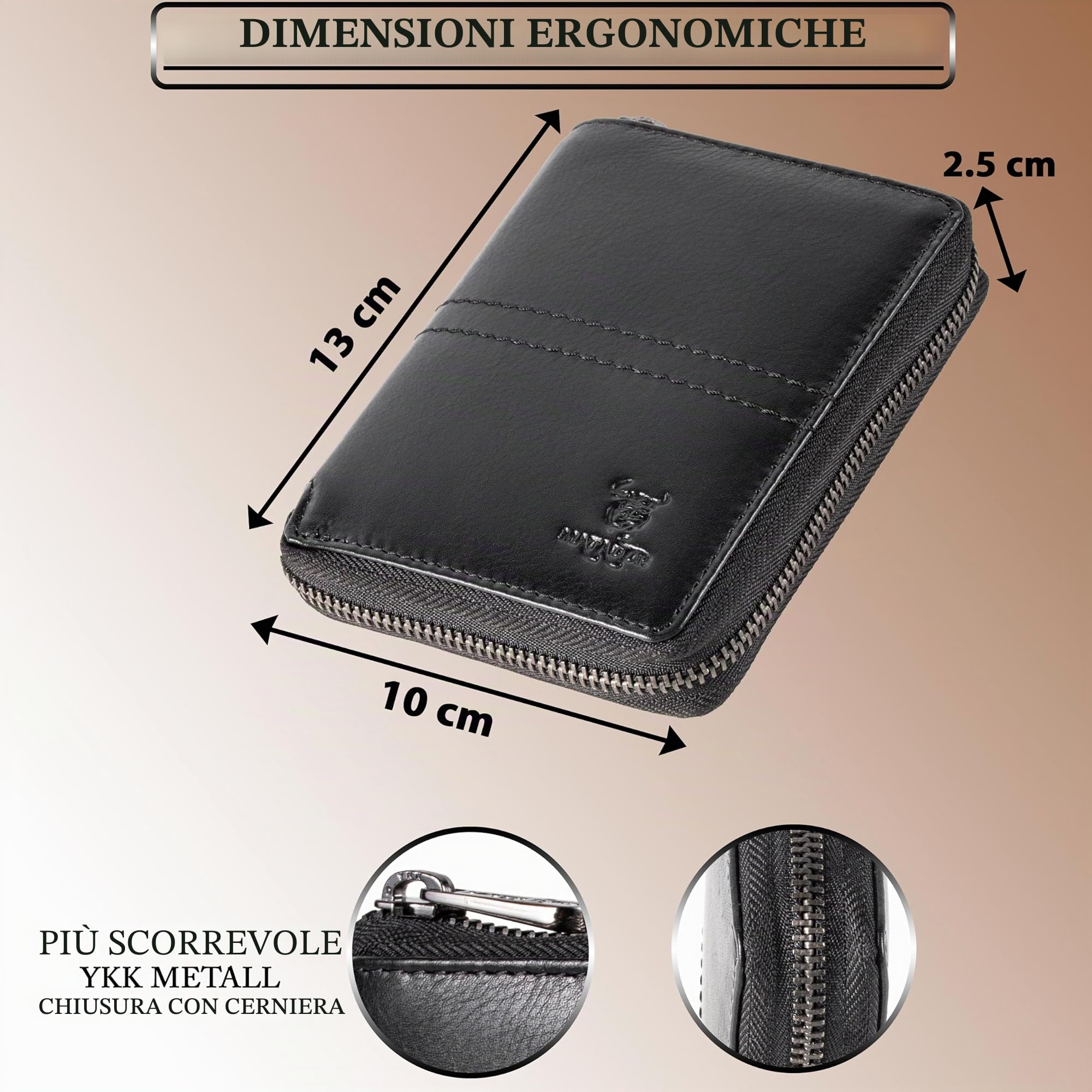Matador Portafoglio Uomo Nero Pelle #CORDOVA | Nobile Scatola Regalo, Lusso, Protezione RFID, Con Cerniera, Molti Scomparti per Carte, in Nappa