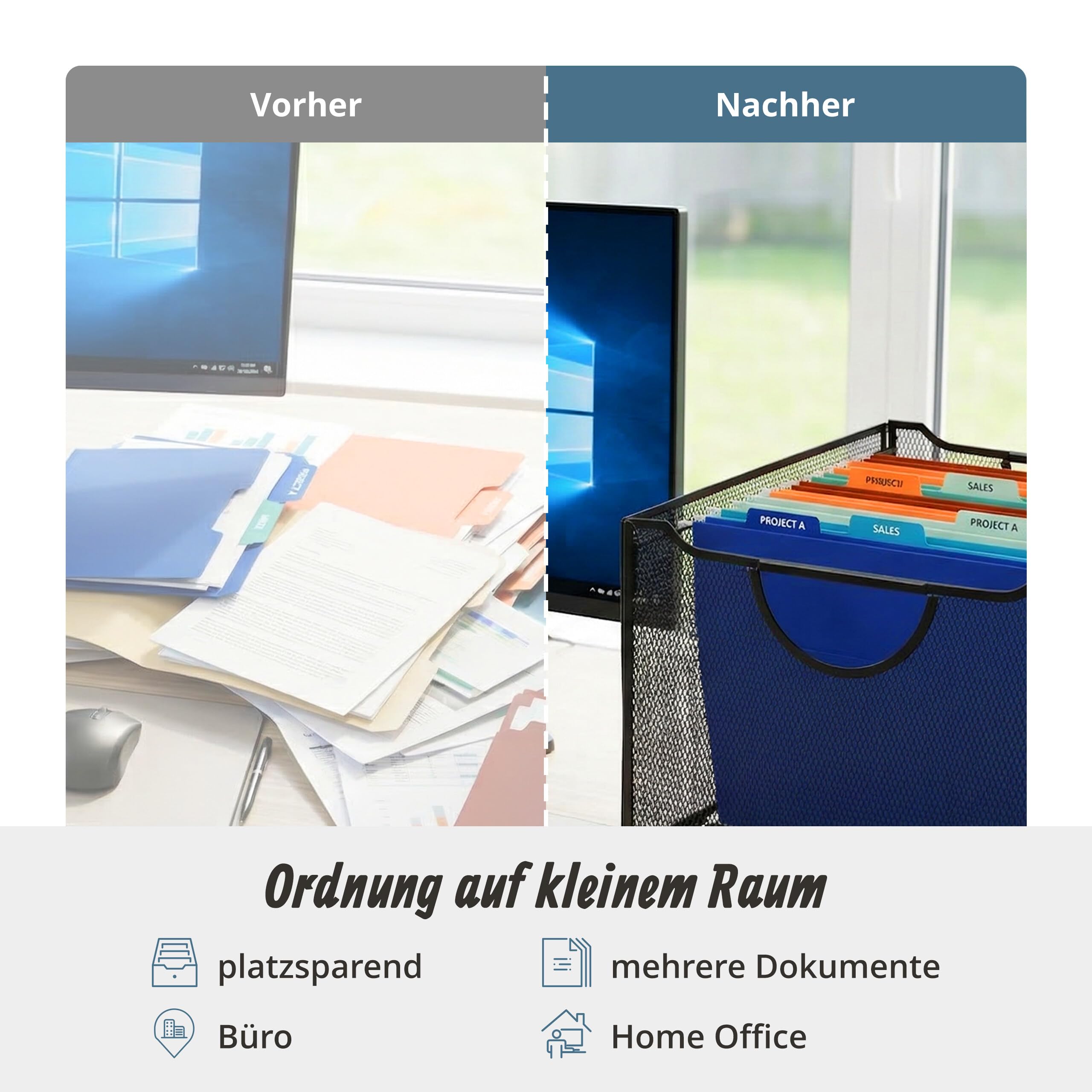 Relaxdays Hängeregister Box, Hängemappen, HxBxT: 26 x 39 x 34 cm, mit Griff, Stahl, stapelbare Büro Aktenbox, schwarz