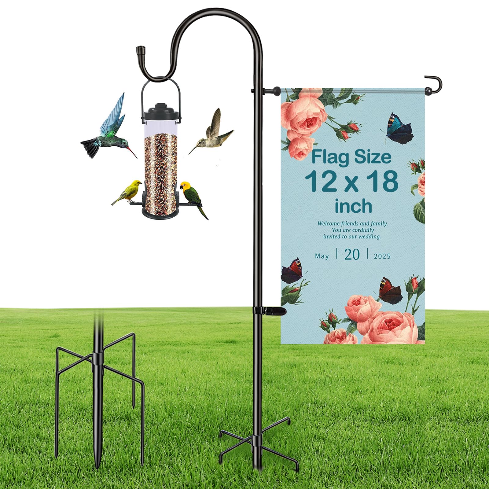 IVOODi Garden Flag Stand with Shepherd Hook Design, 48 Inch Heavy Duty 1/2 Inch Thick Metal Pole - Weatherproof Outdoor Yard Stake for 12x18 Flags & Solar Lights, Rust-Resistant Lawn Decor-image-44