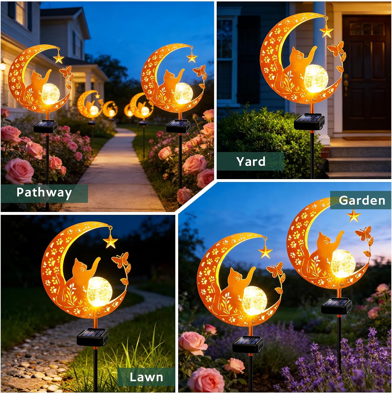 ZNYCYE Solar Lights Outdoor Decorative Moon Cat Butterfly Solar Stake Lights Birthday Gifts for Women mom Grandma, Garden Decor Waterproof for Walkway, Yard, Lawn, Patio (Warm White) - Image 7