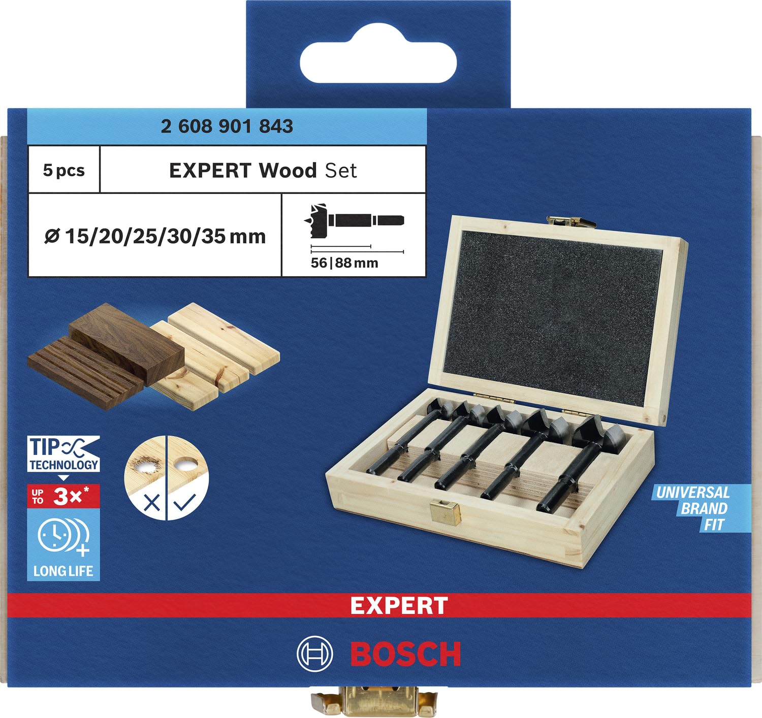 Bosch Expert Wood Forstner - Set di 5 punte per trapano (per legno tenero, legno duro, Ø 15,0, 20,0, 25,0, 30,0, 35,0 mm, accessori professionali, trapano, cacciavite)
