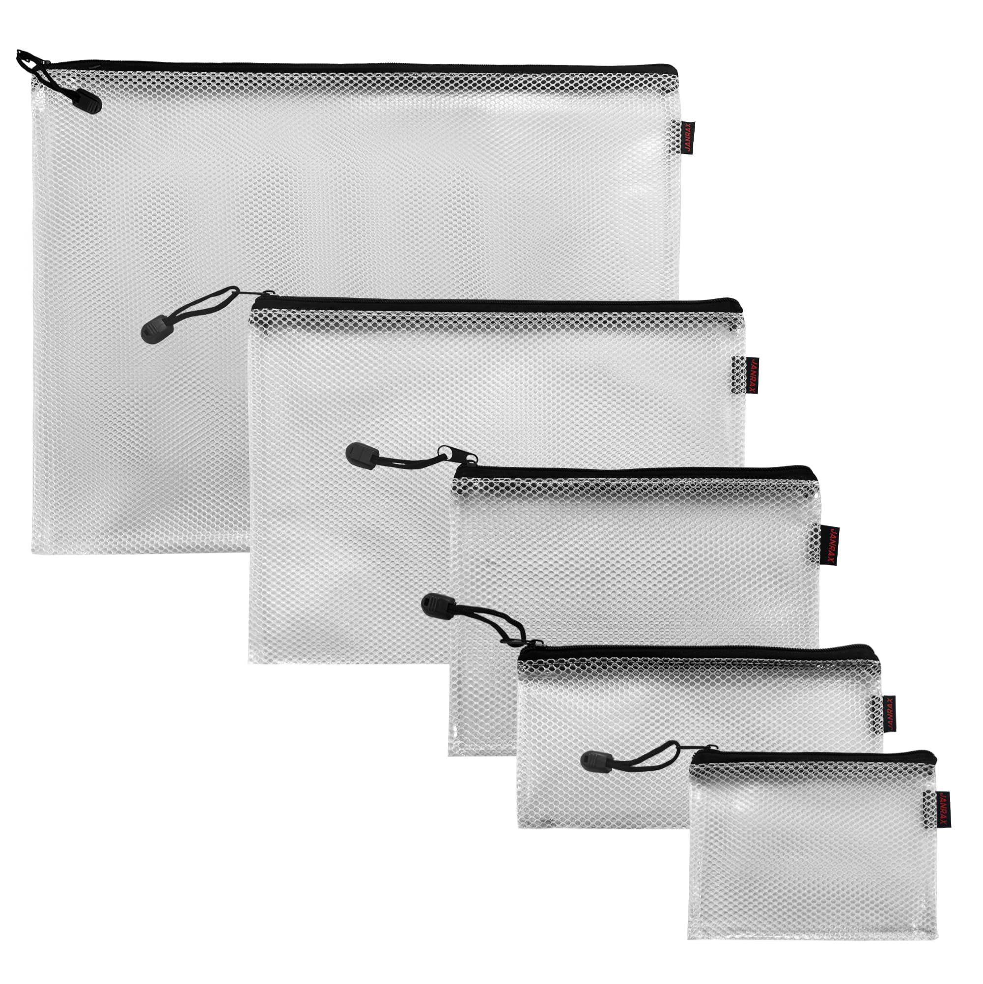 Janrax Pack of 5 Premium Assorted Sizes Black Zip Mesh Bags