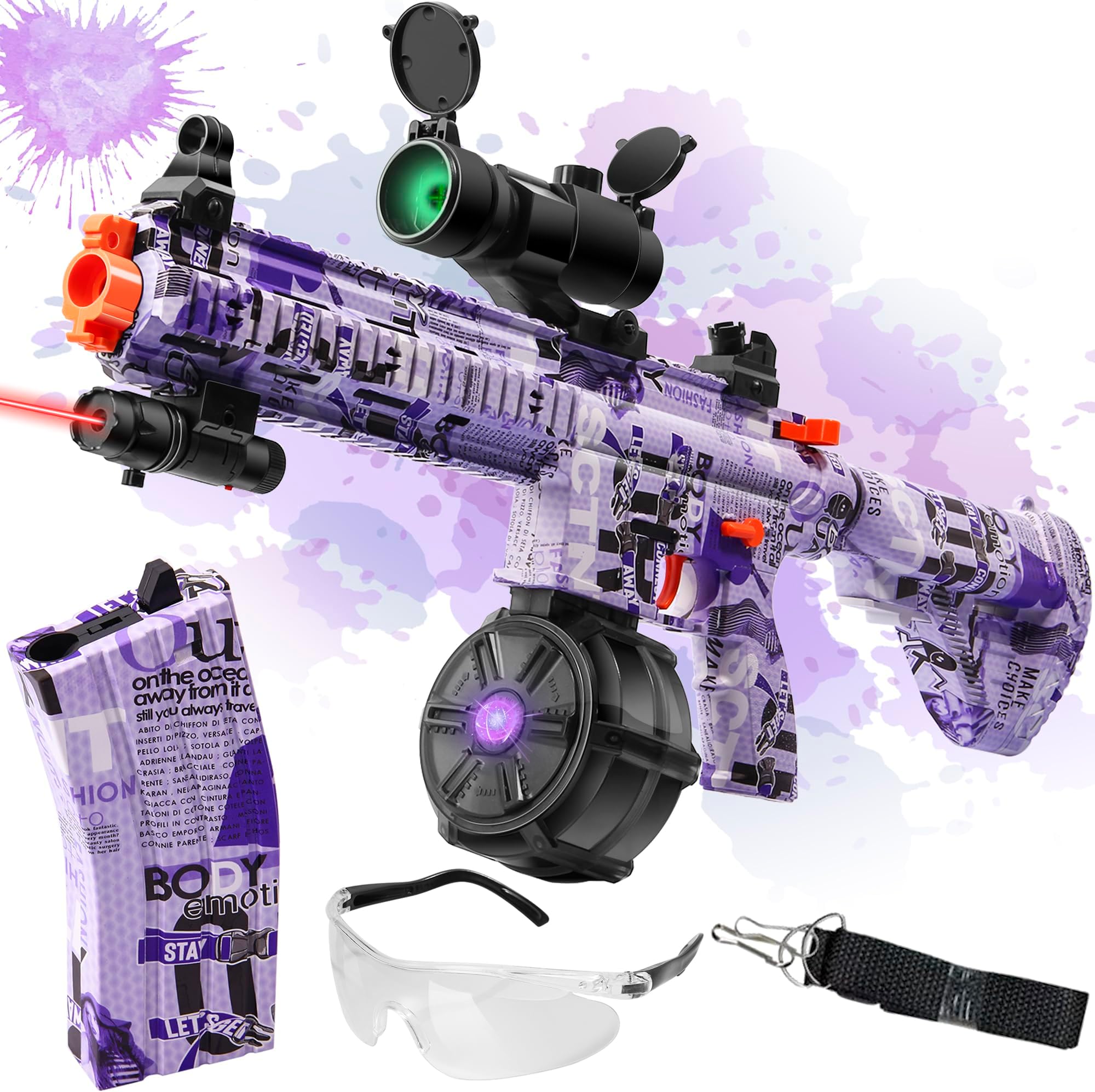 Large Gel Ball Blaster with Drum, Manual & Automatic Dual Mode Splatter Ball Blaster, for Outdoor Activities -Team Game, Purple