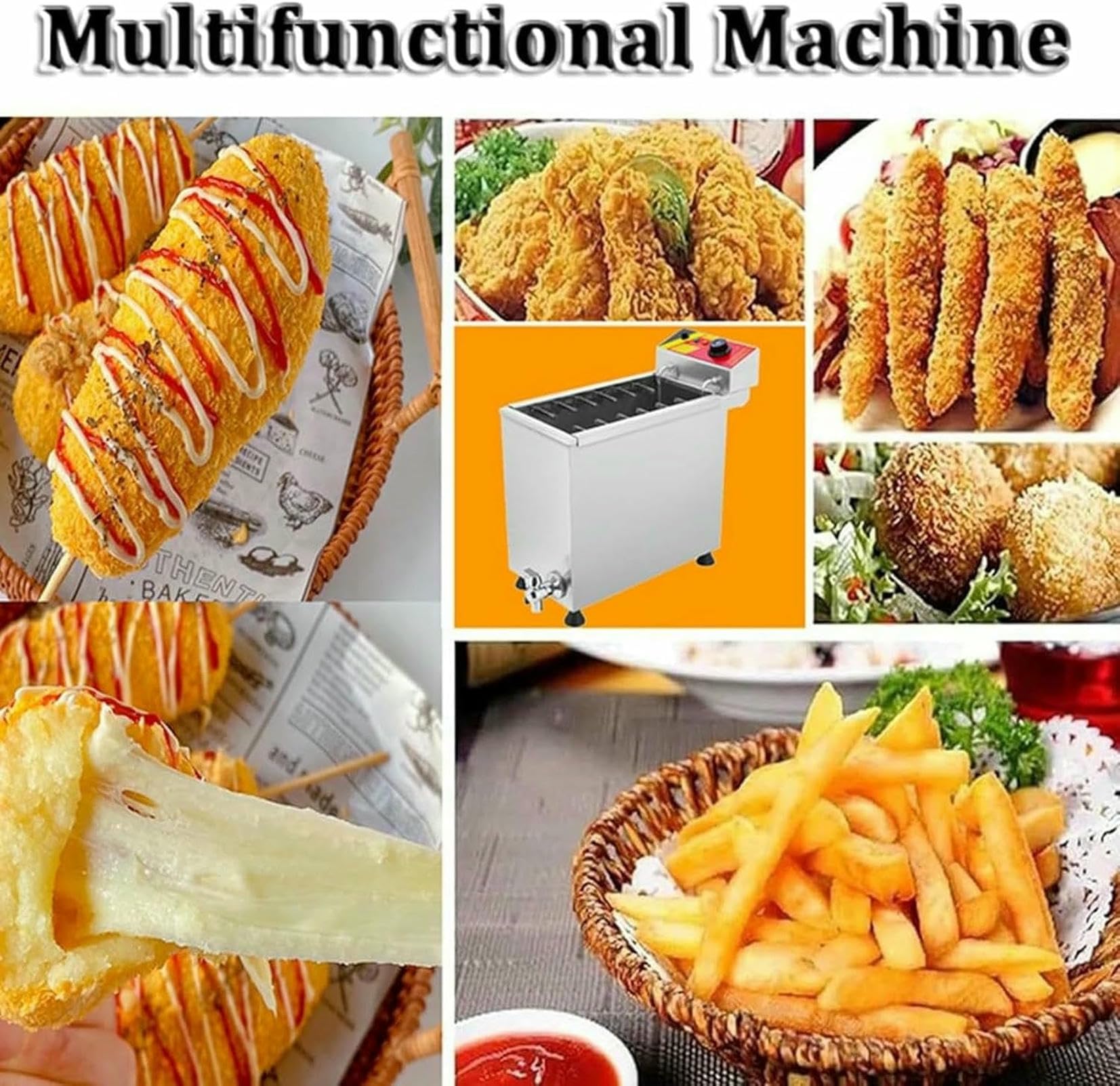 Máquina De Freidora Automática Hot Dog Machine, Máquina De Frito De Perros Calientes De Queso De 3000W con Temperatura Ajustable, para Comedor ~/