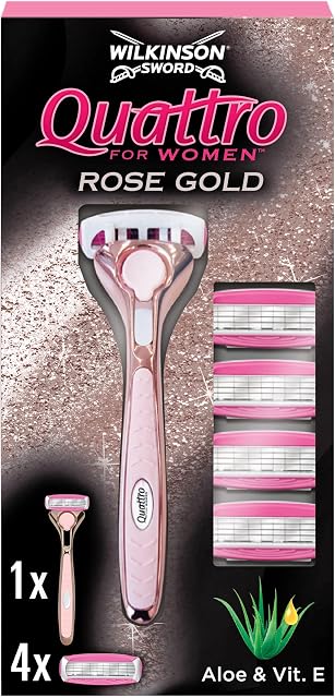 WILKINSON SWORD - Quattro For Women | Premium Metal Rose Gold | Razor Handle + 5 Blade Refills