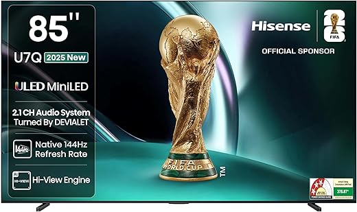 Hisense 215 cm (85 inches) U7Q Series 4K Ultra HD Smart QLED Mini LED TV 85U7Q (Black)