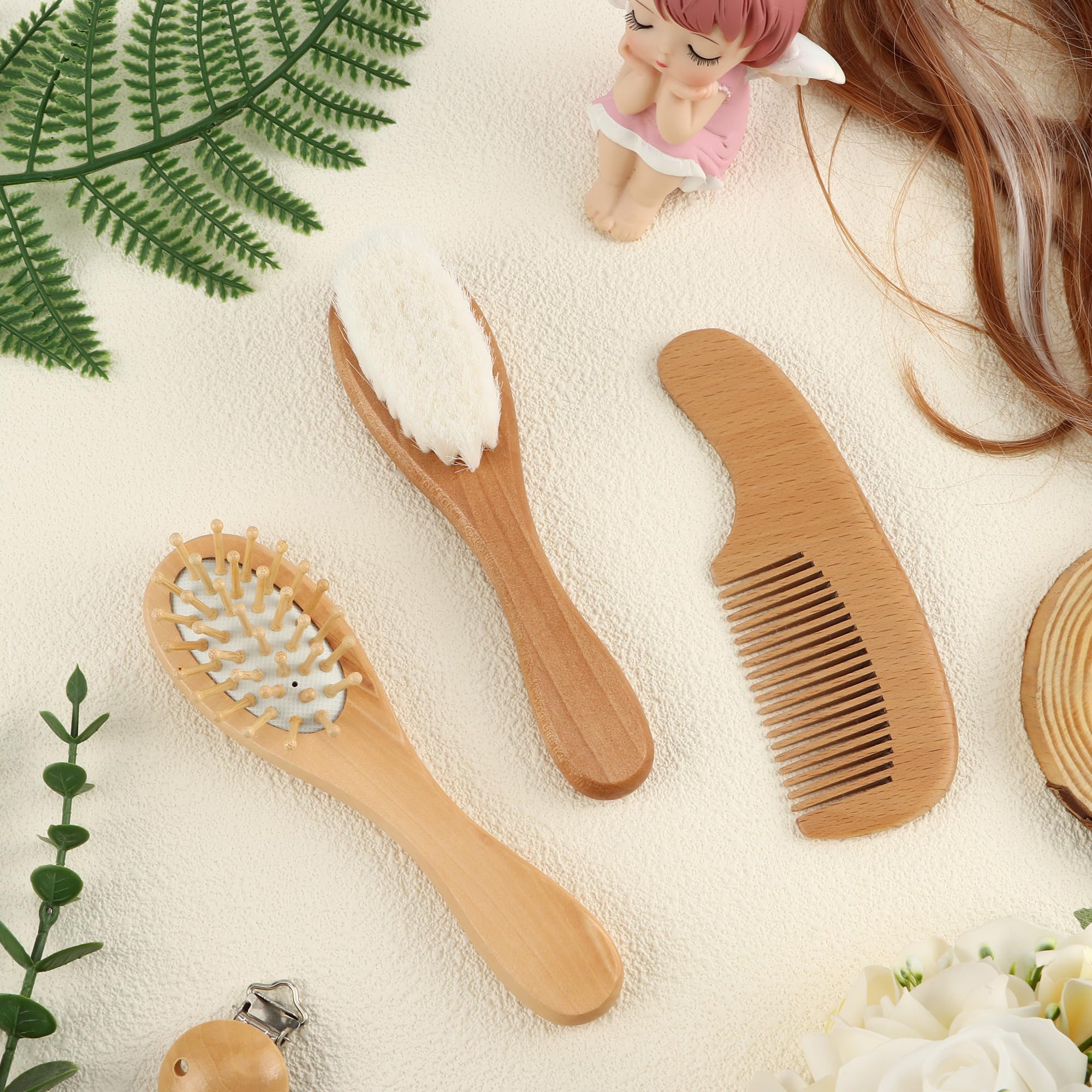 Set di pettini per bambini, in legno naturale, con setole morbide di capra, per neonati, cura del cuoio capelluto, accessori per bambini