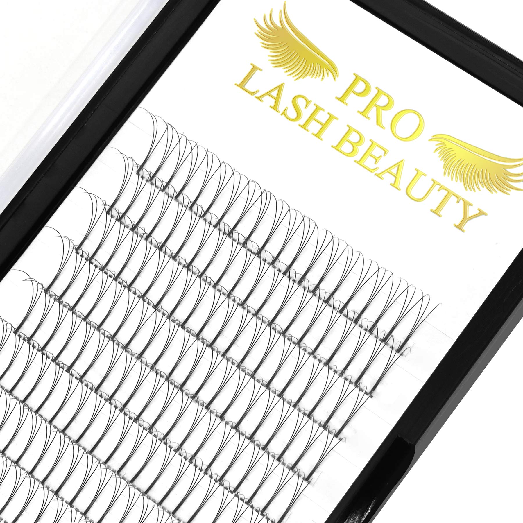PRO LASHBEAUTY Premade Volume Eyelash Extensions, 0.10mm, C Curl, 9mm, 3D, Vegan, Polybutylene Terephthalate Fiber, Individual, Long Stem, Indoor Use, 1 Count