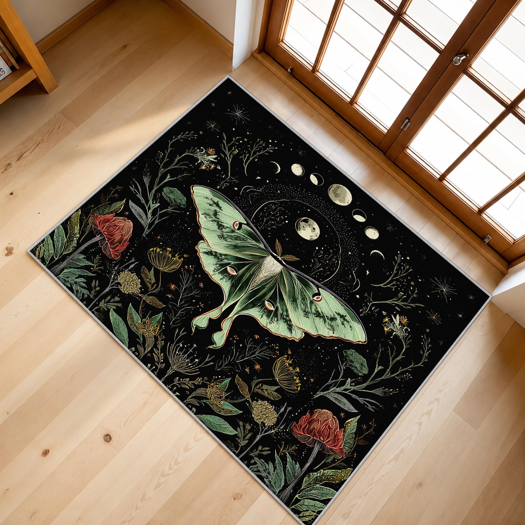 Générique Tapis Salon Papillon Vert 160x230 Grand Tapis Botanique Bohème