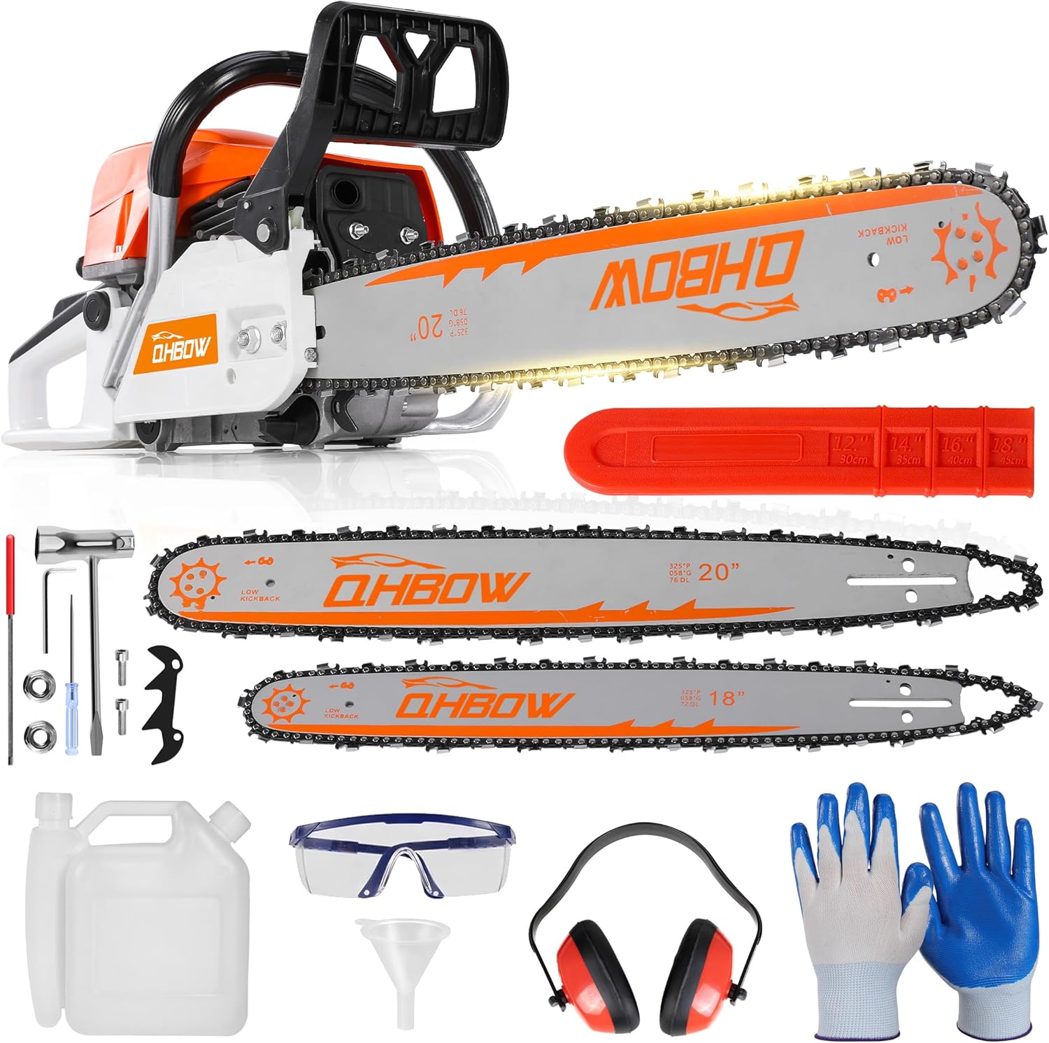 58 cc 2-Cycle Gas Chain Saw, 20 in & 18 in Gas Powered Chainsaw, Handheld Powerful Gasoline Chain Saw, Quick-Start System, Professional & DIY for Cutting Wood Tree Trimming