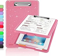 Vista 21 de Sooez - Portapapeles con almacenamiento, de plástico con clip de perfil bajo, resistente, plegable, cubierta impermeable para portapapeles