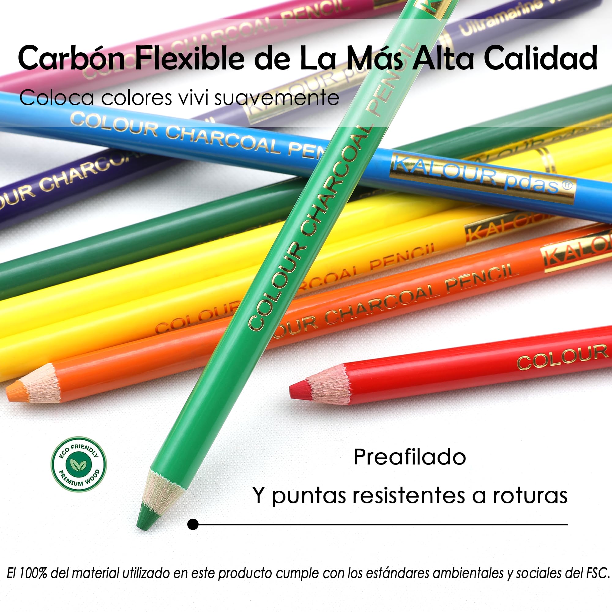 KALOUR PDAS Juego de 24 lápices de carbón de colores, lápices de tiza pastel, tono de piel, para dibujar, sombrear, colorear, capas y mezclar para principiantes y artistas