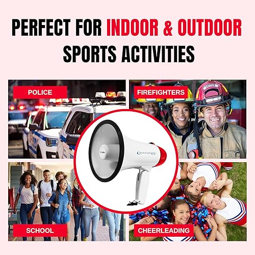 Miniatura 9 de Technical Pro Megáfono de megáfono portátil ligero de 20 vatios con correa, sirena y control de volumen, bueno para entrenadores, fútbol, fútbol