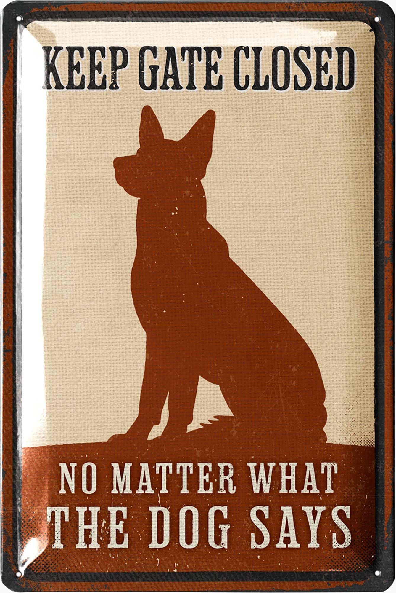 Lanolu Gate Closed Dog Sign Keep Gate Closed Sign Dogs Vintage Tin Sign, Dogs Present On Property Sign, Dog In Yard Keep Gate Closed, Please Keep Gate Closed, Beware Of Dog Signs For Fence, Funny, Metal 12X8"