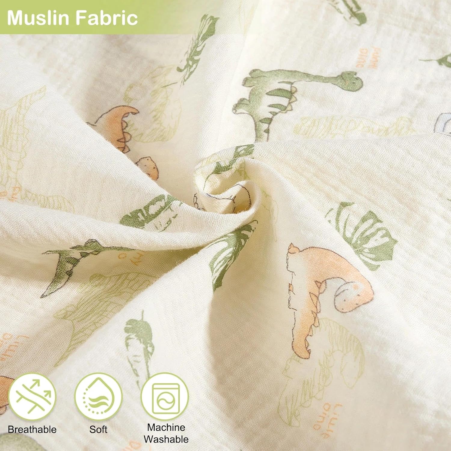Basumee Muslin Changing Pad Cover Waterproof 2 Pack Baby Changing Table Covers for Boys and Girls Soft Breathable Nursery Diaper Change Table Cover Pad Fits 32"x16", Green image 3