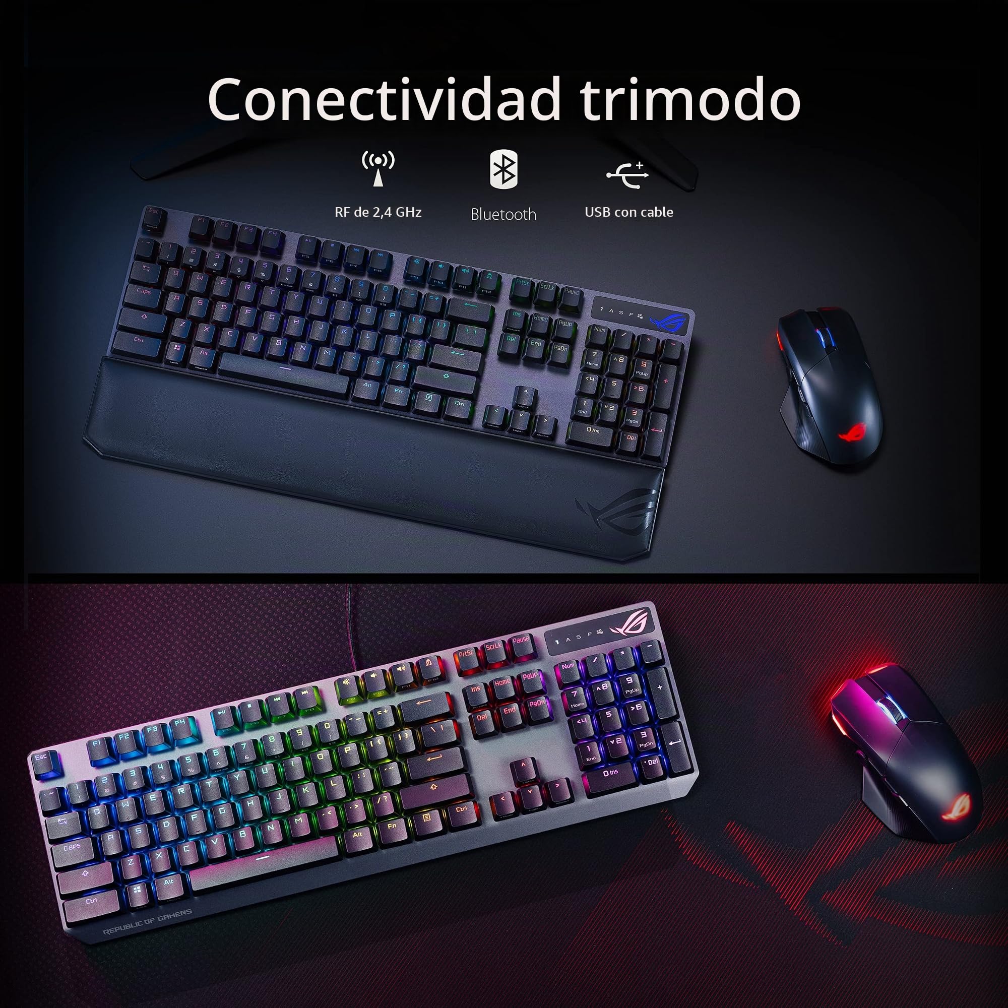 ASUS ROG Strix Scope NX RGB Wireless Deluxe - Teclado mecánico gaming (interruptores mecánicos ROG NX Red, PBT, triple conectividad, marco de aluminio, especial para juegos FPS) Negro - QWERTY español