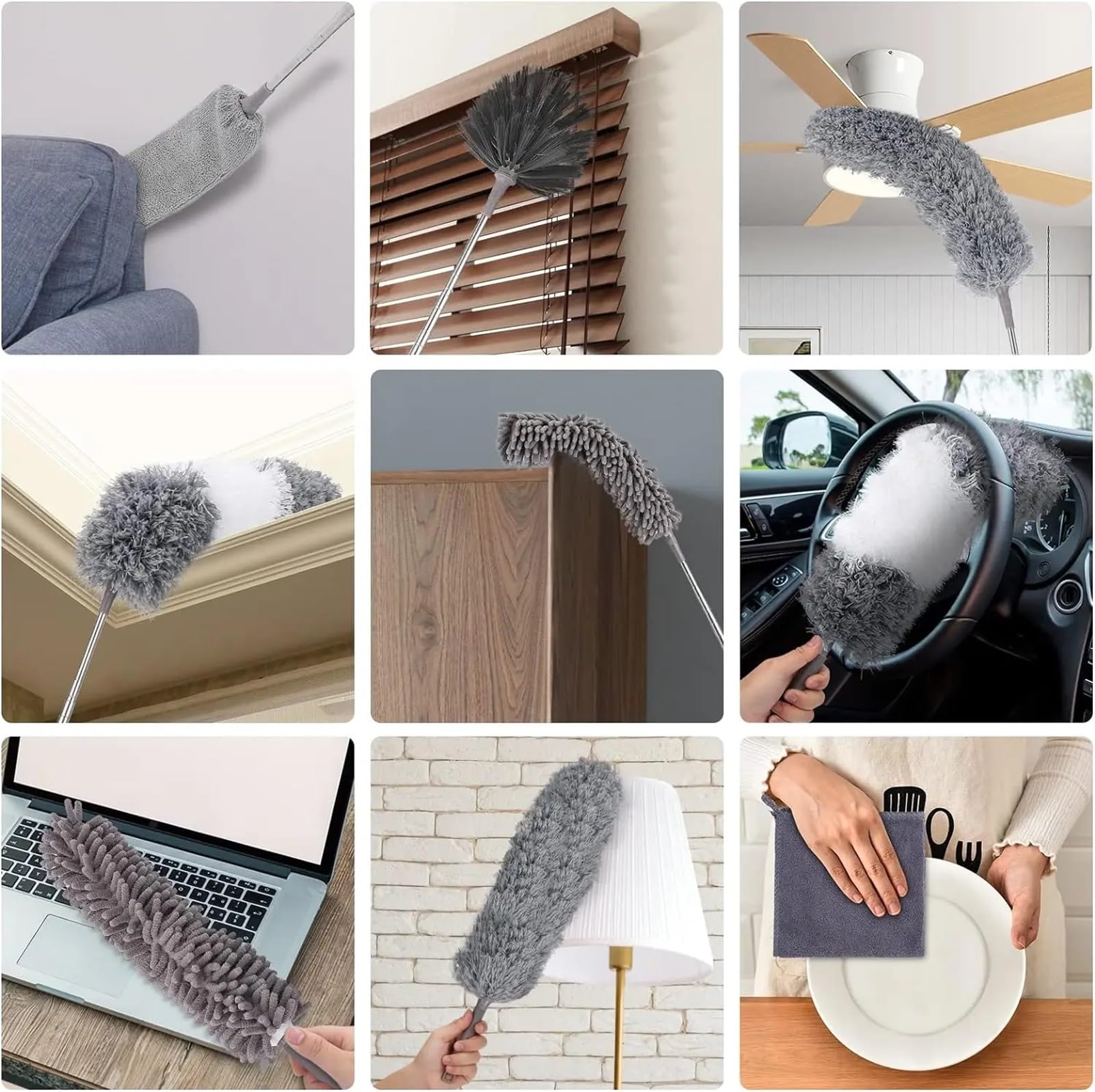 Cepillo for Polvo de Microfibra, Extensible, retráctil, for Limpiar Huecos, for Limpieza de techos y Coches. para Telarañas(9pcs)