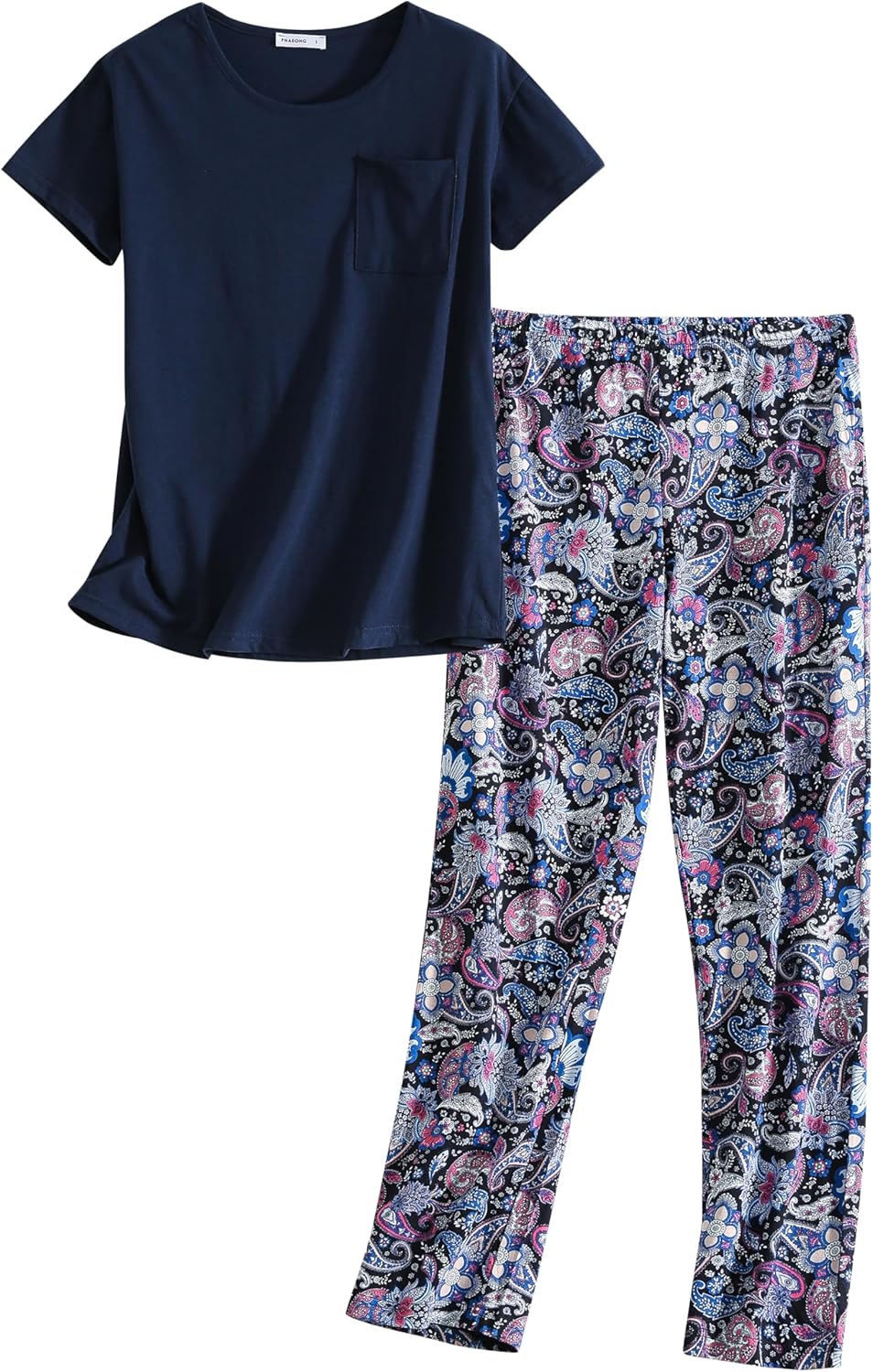 PNAEONG Womens Pajama Sets Cotton Lounge Sets for Women Short Sleeve Top With Pants 2 Piece pj sets With Pocket - Image 6