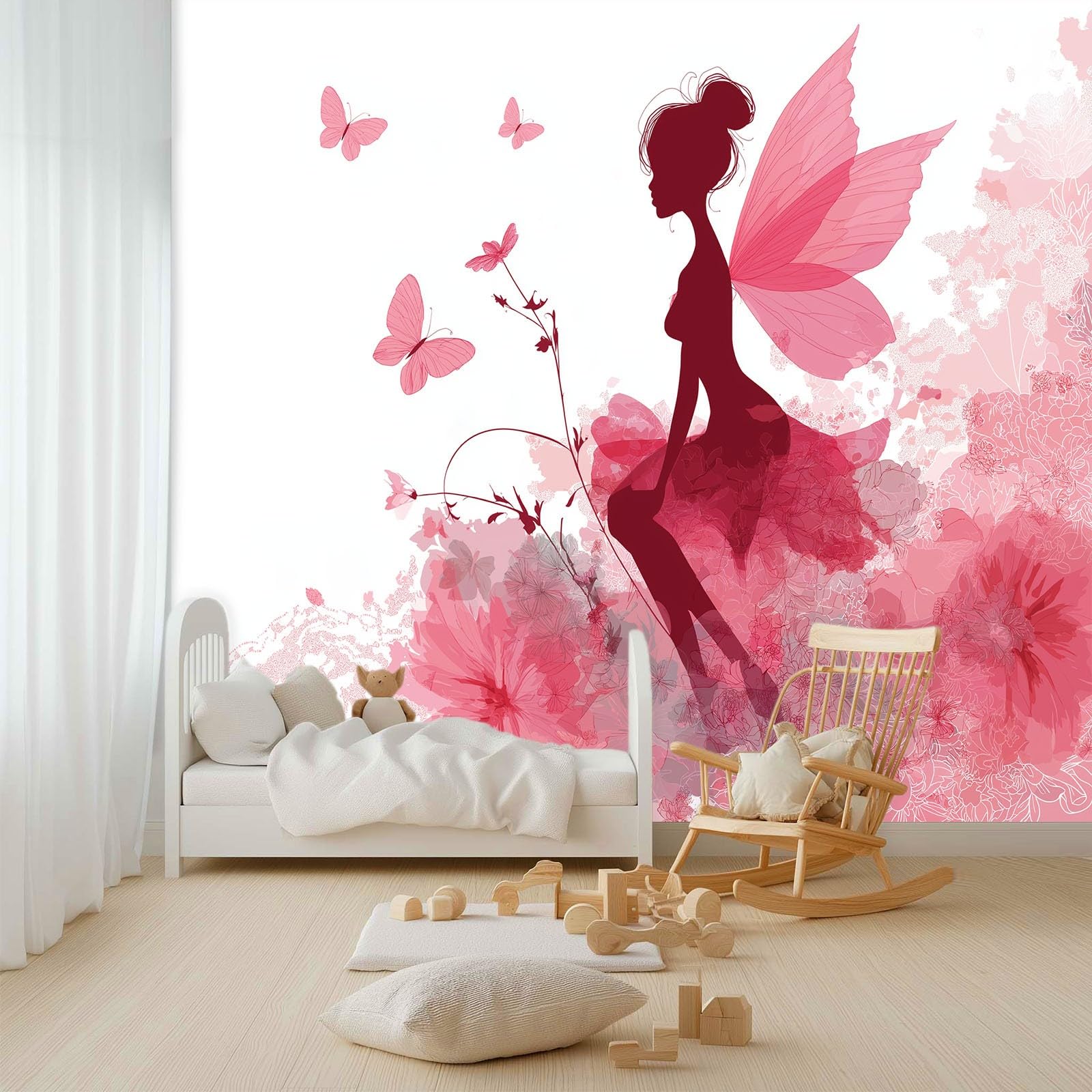 Fototapeta kreskówka motyl dziewczyna kwiaty murale 200 x 140 cm (szer. x wys.), 3D tapeta do pokoju dziecięcego, styl marzeń, mural sztuka ścienna, plakat, obraz, chłopiec, dziewczyna, sypialnia