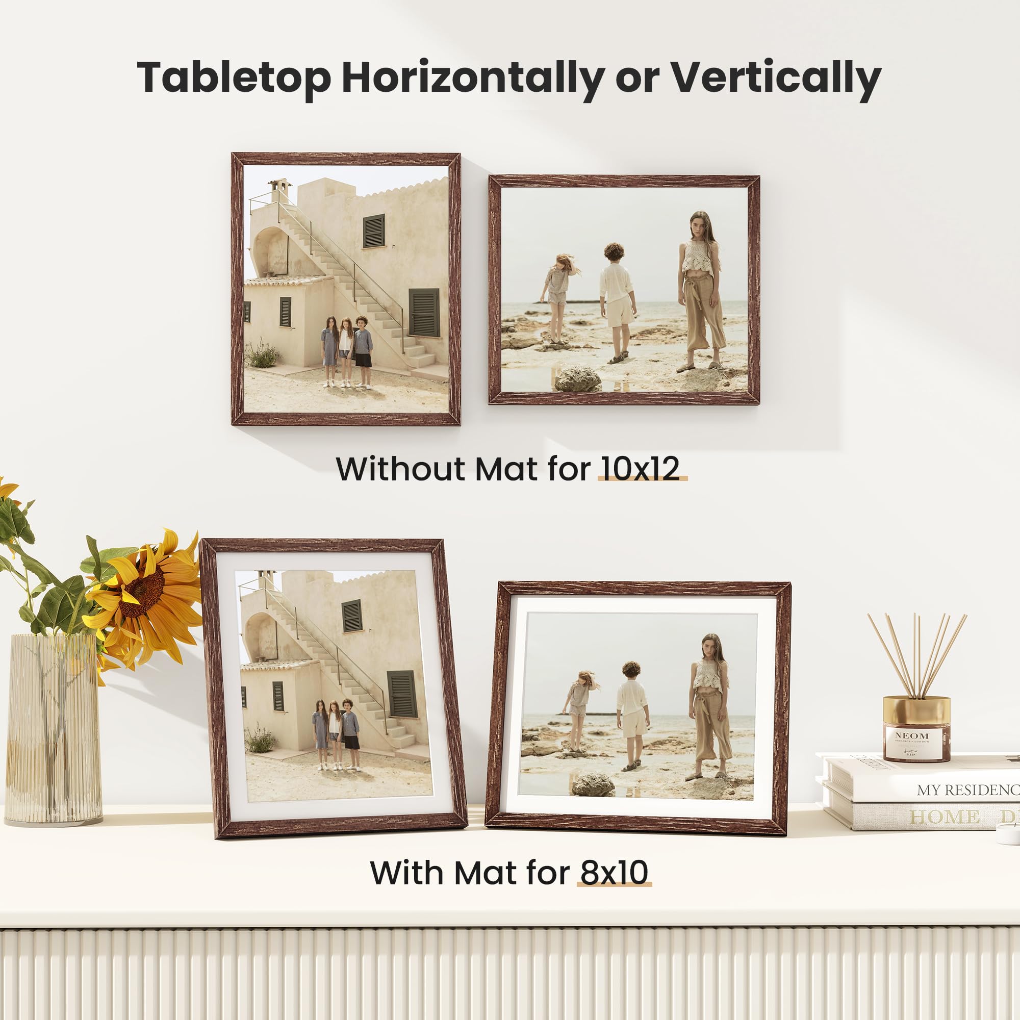 12x10 Photo Frame, Walnut 12x10 Inch Frame Set of 3, 12x10 Picture Frame Matted for 8x10 Photo Frame with Real Tempered Glass - Image 4