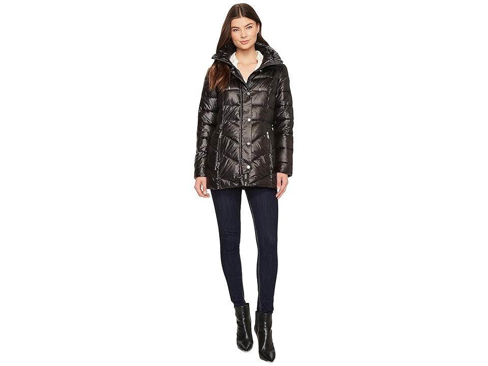 

LAUREN Ralph Lauren Horizontal Chevron Combo Short Down (Black) Women's Coat