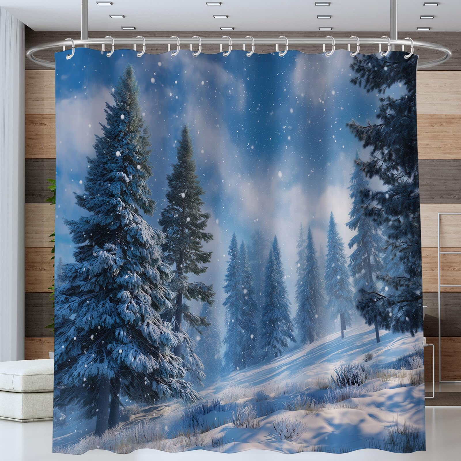 Rideau Douche,Rideau Baignoire Lavable en Machine Rideaux Douche Tissus Lavable Rideau De Baignoire Lavable pour Salle De Bain Domicile Baignoire Famille,Forêt De Pins,