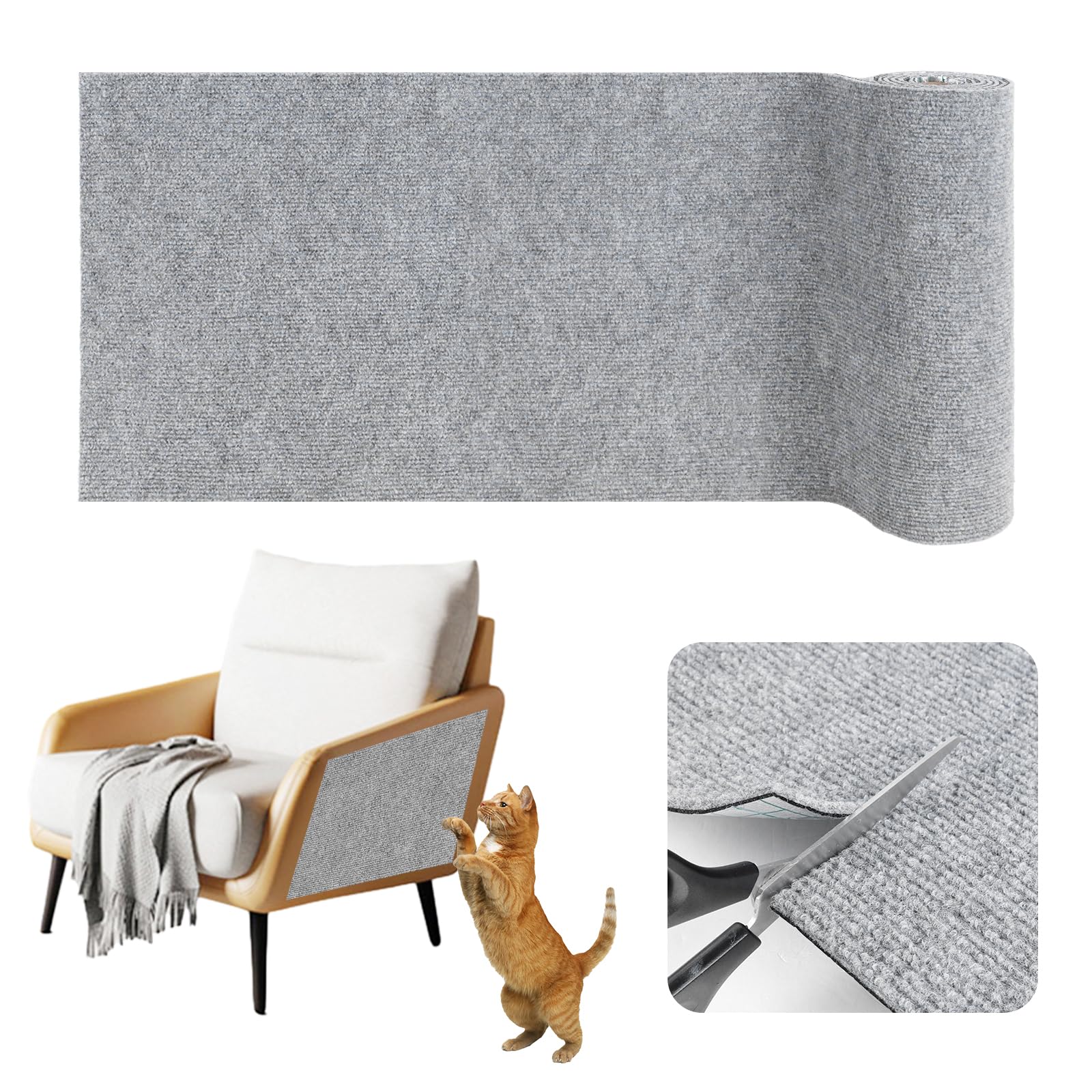 Kratzteppich selbstklebend Kratzmatte Katze Sofa Kratzbretter Katze Wand Kratzbrett Katzen Katzenwand Kratzschutz Wand (Hellgrau, 40cm×2m)